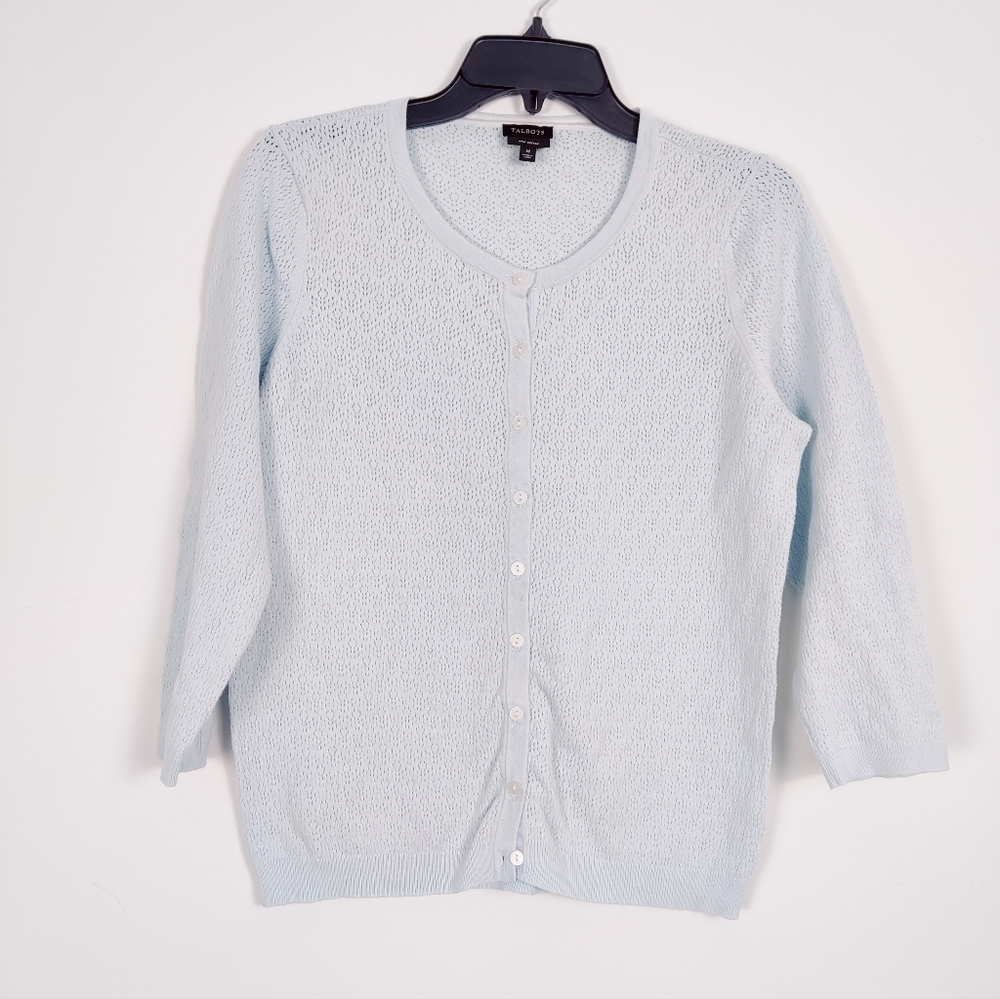 Talbot's Women's Button Down Cardigan Size Medium Blue Bohemian Pima Cotton